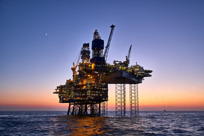 Offshore platform operating at dusk